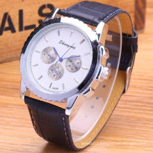 factory price aliexpress hot selling 3 dials watch alloy case genuine leather watches for men